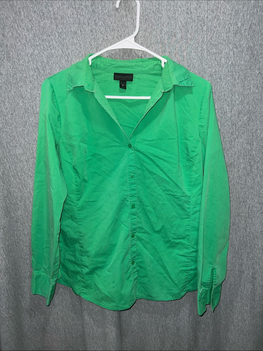 Worthington Womens Bright Green Button Down Dress Shirt Long Sleeve Size 6